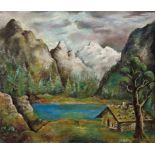 Erbach, AloisHut at a mountain lake(Wiesbaden 1888-1972 ibid.) Oil on canvas. Lower right signed. 60