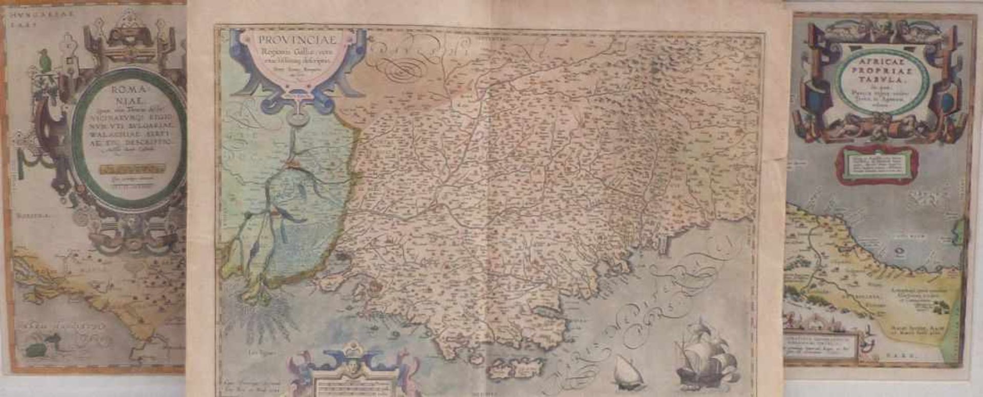 Ortelius, AbrahamThree coloured copper engraved maps from the atlas work ''Theatrum Orbis