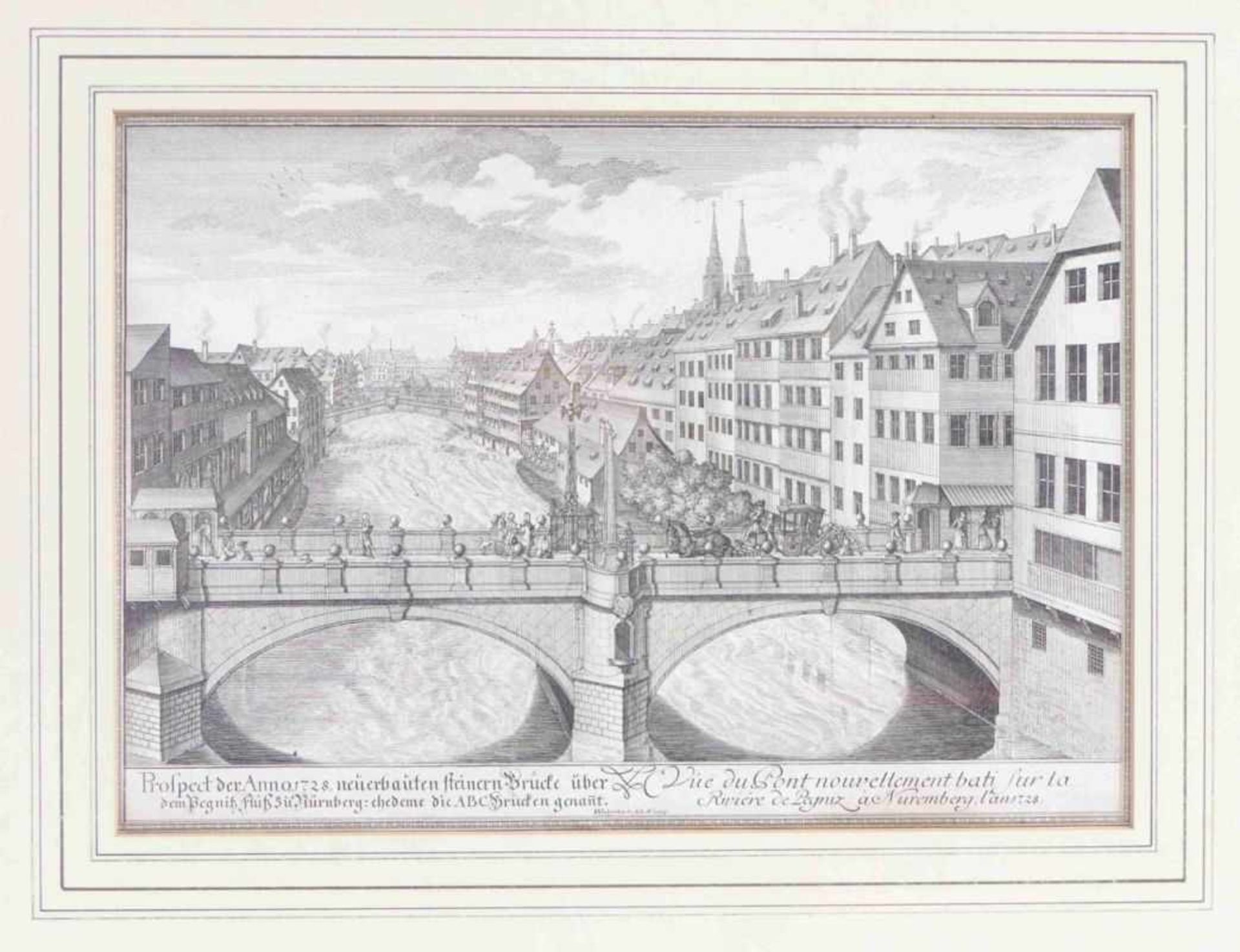 Delsenbach, Johann Adam''Prospect der Anno 1728 neu erbauten steinern Brücke über dem Pegnitz Fluß - Bild 3 aus 3