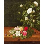 Bouquet of flowers on a wooden consoleStill life painter of the early 19th centuryOil on canvas.