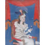 Reverse painting on glass19th centuryA high rectangular polychrome portrait of a seated lady in an