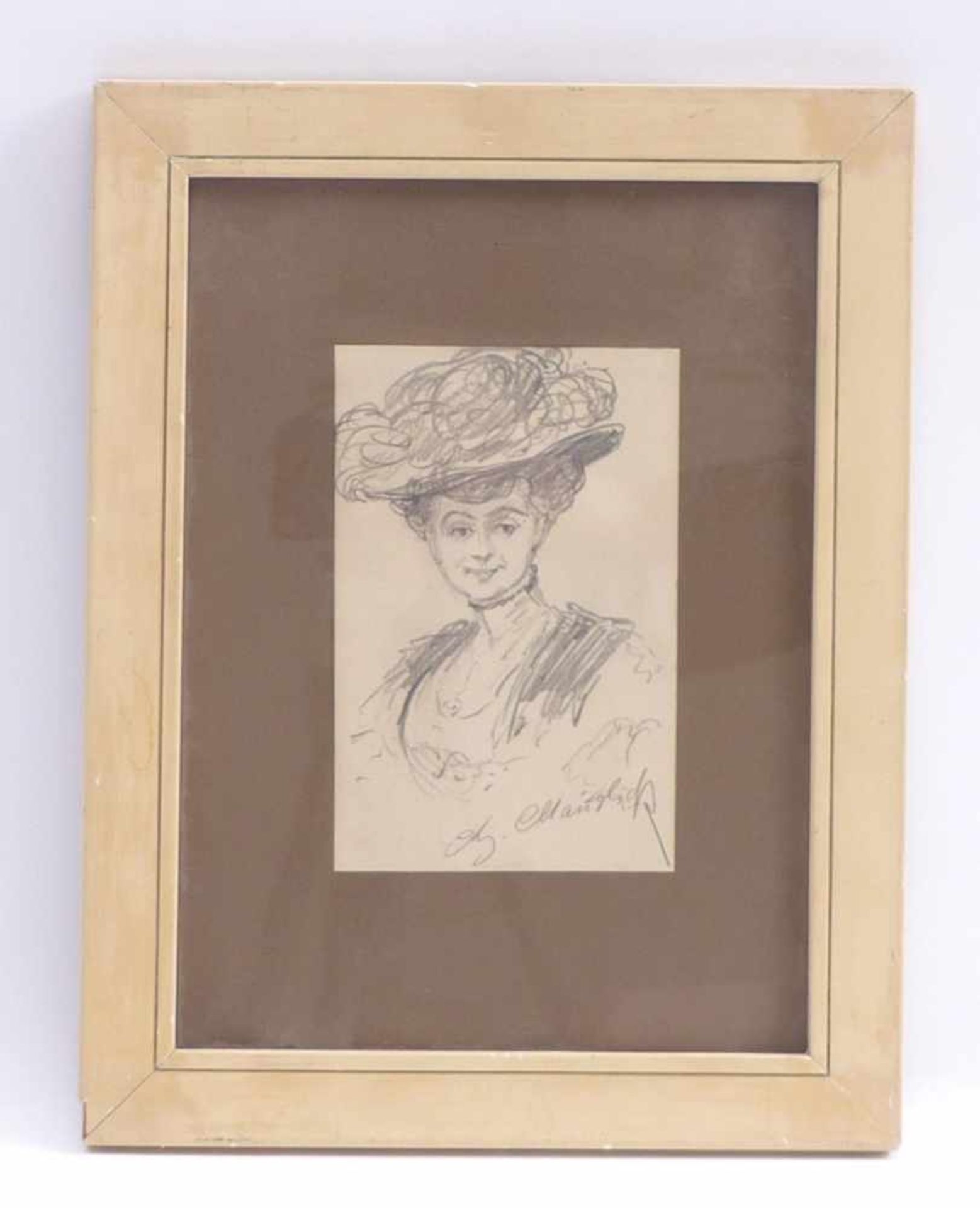 Portrait of a lady with a hatLate 19th century.Pencil drawing on paper. Signed below ''Ch. - Image 2 of 2