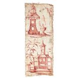 Fragment of a wallpaper18th centuryRectangular shape with chinoiserie architecture. Fabric,