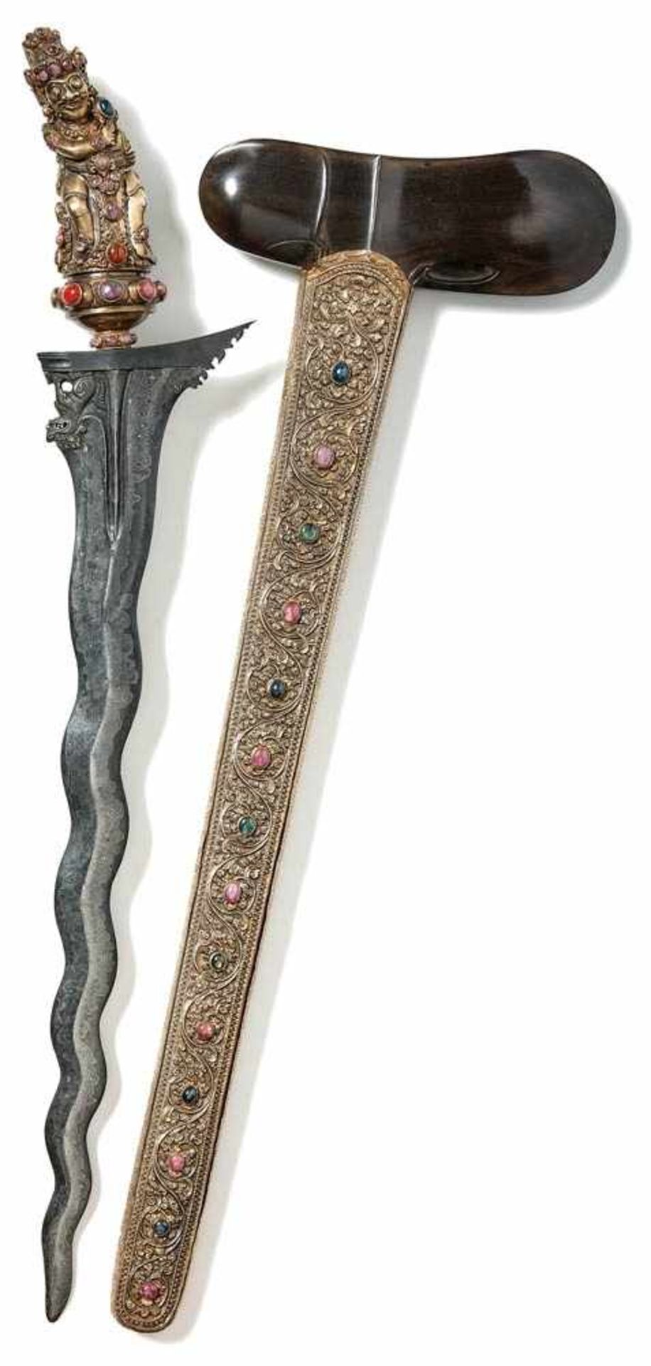 KrisJava/IndonesiaFlamed, asymmetrical pamor steel blade, full plastic bronze handle in the shape of - Bild 2 aus 2