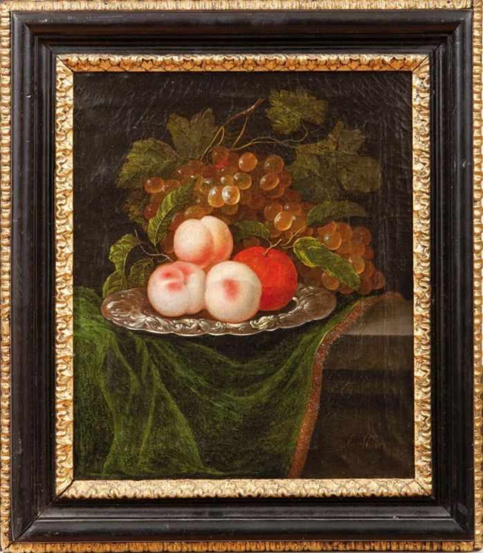 Stuven, ErnstStill life with fruits on a silver tray(Hamburg 1660-1712 Rotterdam) Oil on canvas.