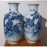Two large vases with landscape decorationChina, 20th c.As decoration landscape with hills, trees,