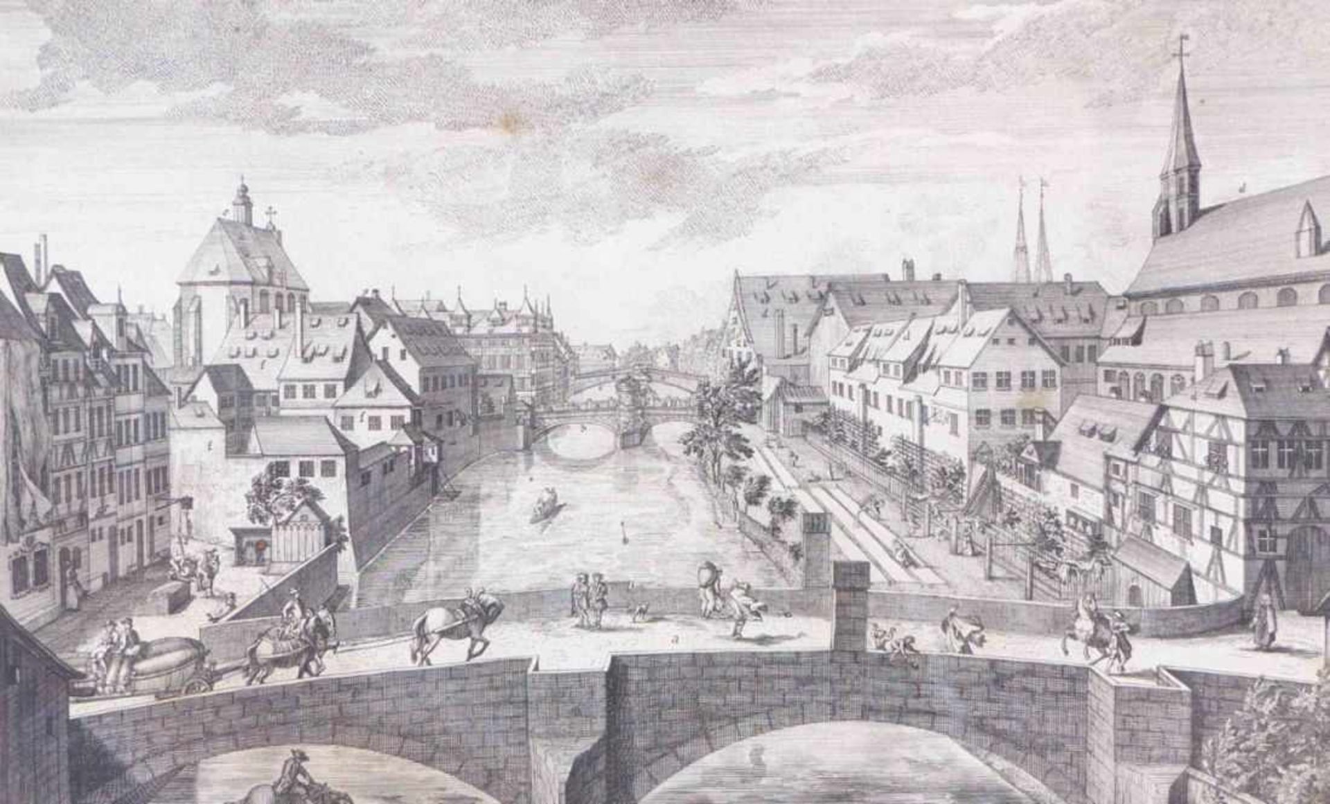 Delsenbach, Johann Adam''Prospect dreyer steinerner Brücken zu Nürnberg über den Pegnitz Fluß
