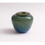 Vase with stripes20th C.Colorless, green and blue glass. Model number ''329/3''. H. 14 cm.Vase20.