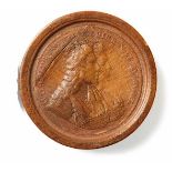 Round game pieceAround 1700Embossed depiction of portraits of William III and Mary in profile and on