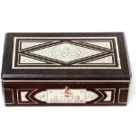 Small casketItaly, early 19th centuryRectangular corpus, ribbon inlays on all sides and picture