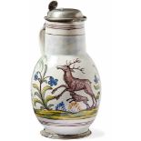 Pear shaped jug with hunting sceneFranconia, probably Ansbach, around 1780Stag fleeing from a