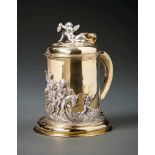 Tankard with BacchantesDessau, around 1700The oval-cylindrical corpus with curved handle above an