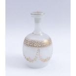 Milk glass carafeBohemia, beg. 19th c.Ovoid body with tubular neck, flat stopper, painted with
