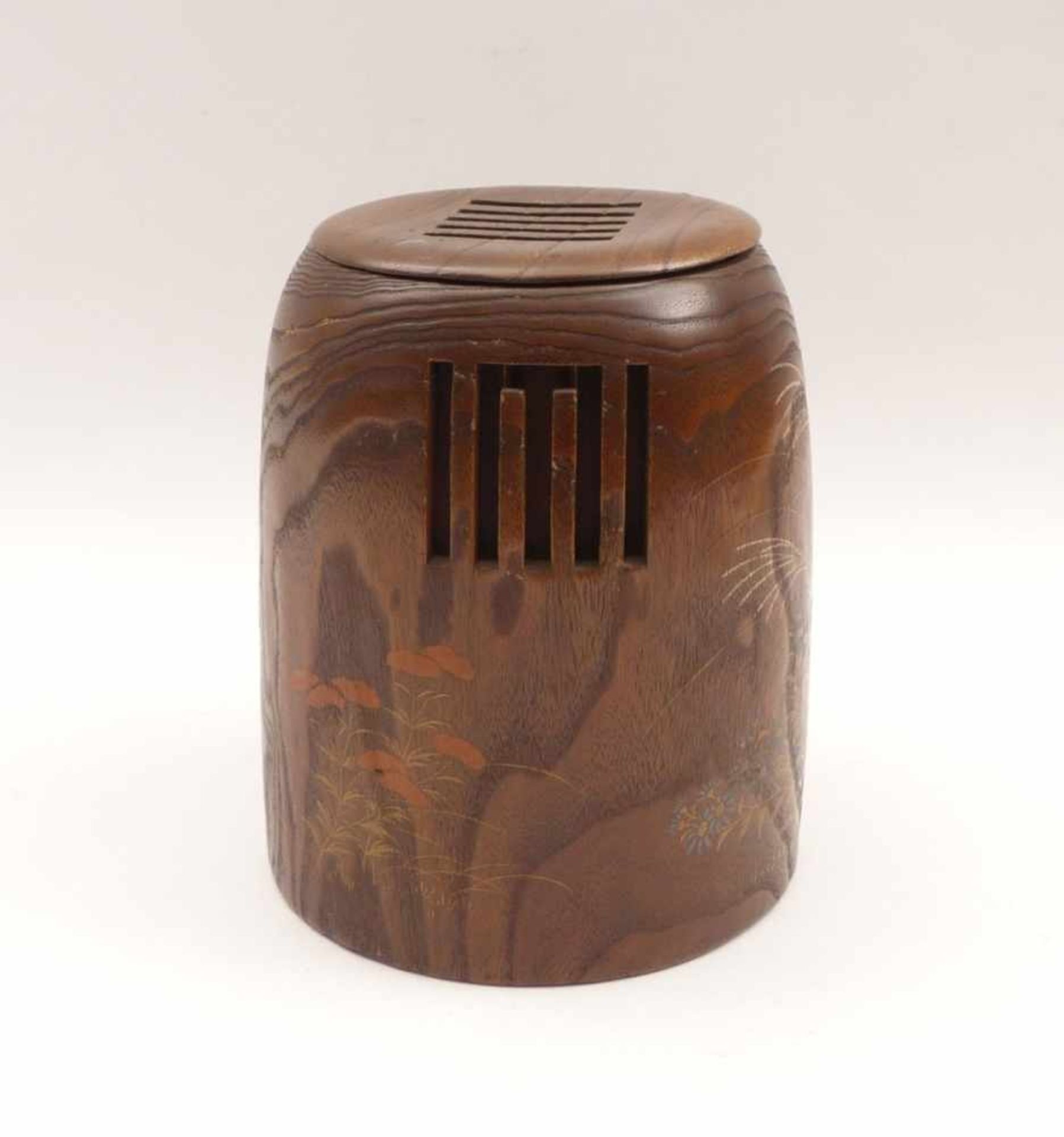 Covered holder for incense sticksJapan, Meiji PeriodWood (bamboo?), colored lacquer paint, copper - Image 2 of 3
