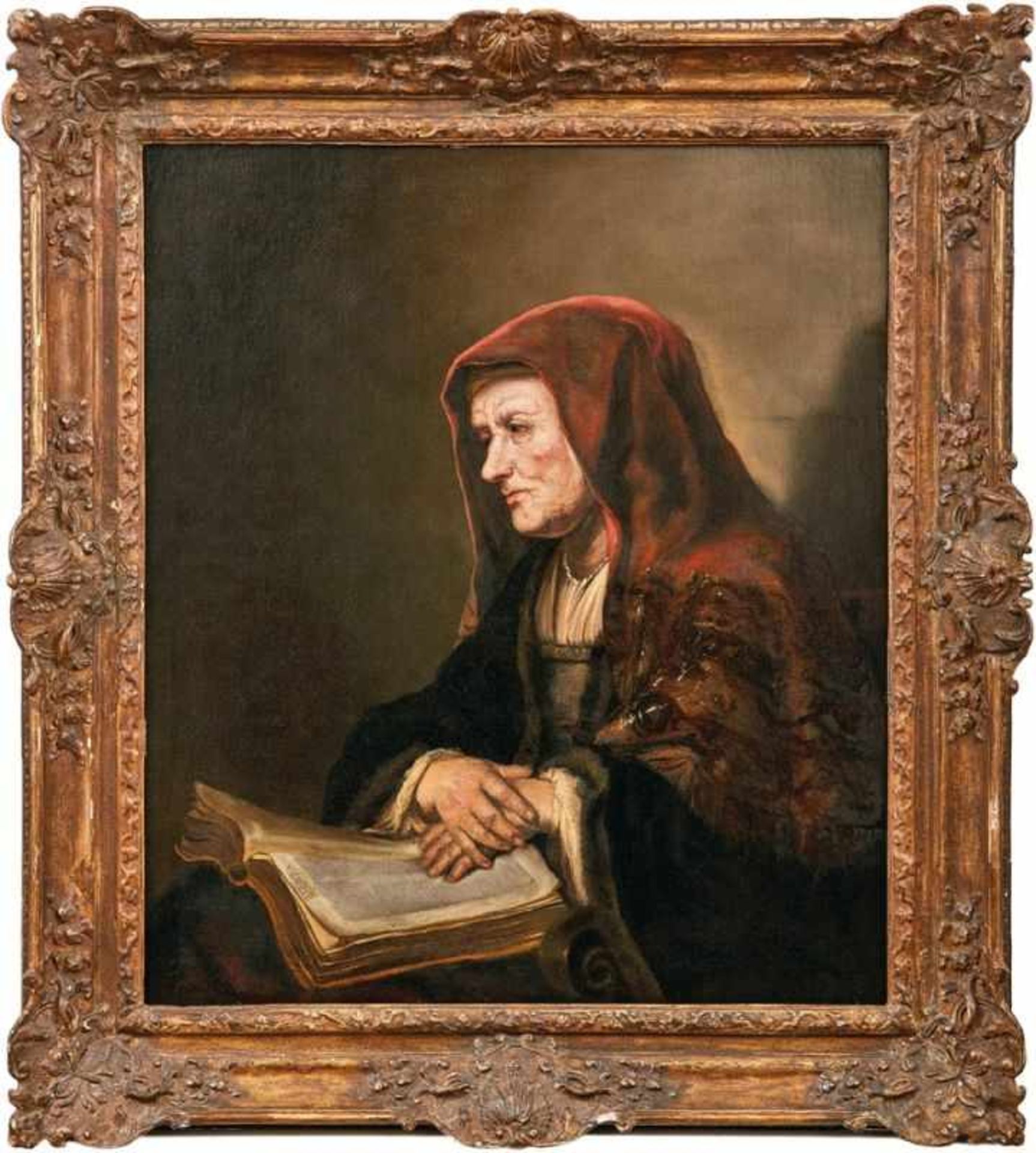 Rembrandt, Harmensz van Rijn - School of thePortrait of an old woman reading the Bible(Leiden 1606-