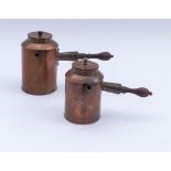 Two Biedermeier chocolate cansCirca 1800Cylindrical shape with a plug lid, baluster-shaped wooden