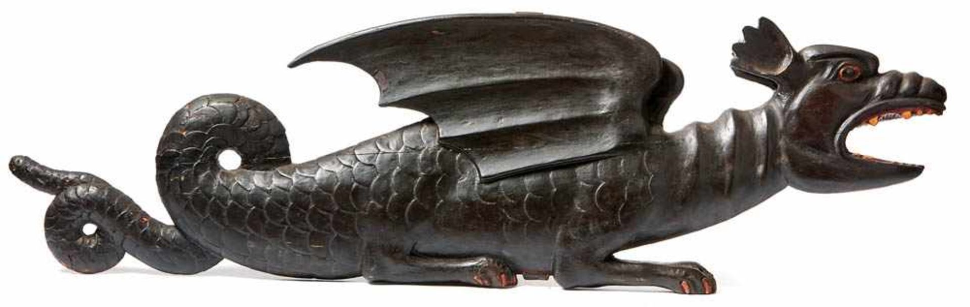 Dragon18th centuryFlat carved relief of a dragon with wide open mouth. Wood, carved and painted.