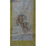 Wall hanging with two tigers in the jungleJapanEmbroidery of coloured wool threads on linen,