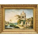 Picture clockProbably Vienna, first half 19th C.Oil/sheet iron. 54,5 x 70,5 x 17 cm. - Movement