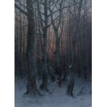 Jungblut, JohannBrushwood gatherer in the winter forest(Saarburg 1860-1912 Düsseldorf) Oil on