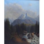 Gros, JosefineTorrent in Upper Bavarian alpine landscape(Germany, 19th c.) Oil/canvas. Signed and