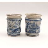 Two little albarelliAbruzzo, 1st H. 18th cent.White-ground glazed maiolica painted in blue. H. about