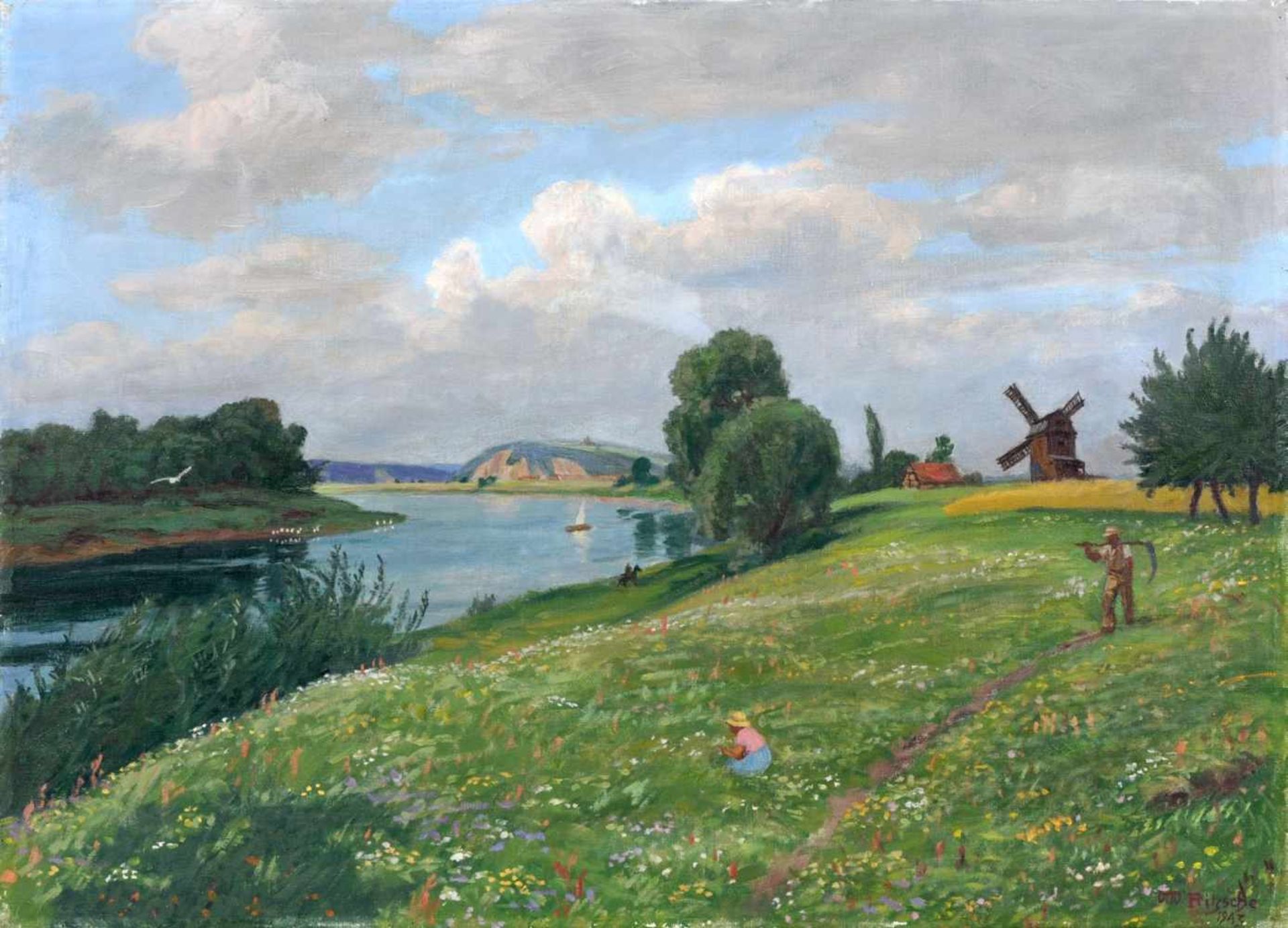 Julius Otto Fritzsche, Blick über die Elbe zum Spargebirge. 1943.Julius Otto Fritzsche 1872