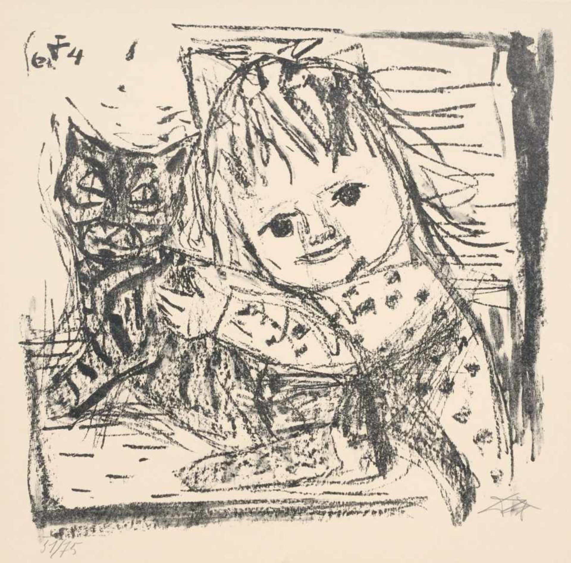 Otto Dix "Kind mit Katze" (Nana?). 1964.Otto Dix 1891 Untermhaus/Gera  1969 Singen am