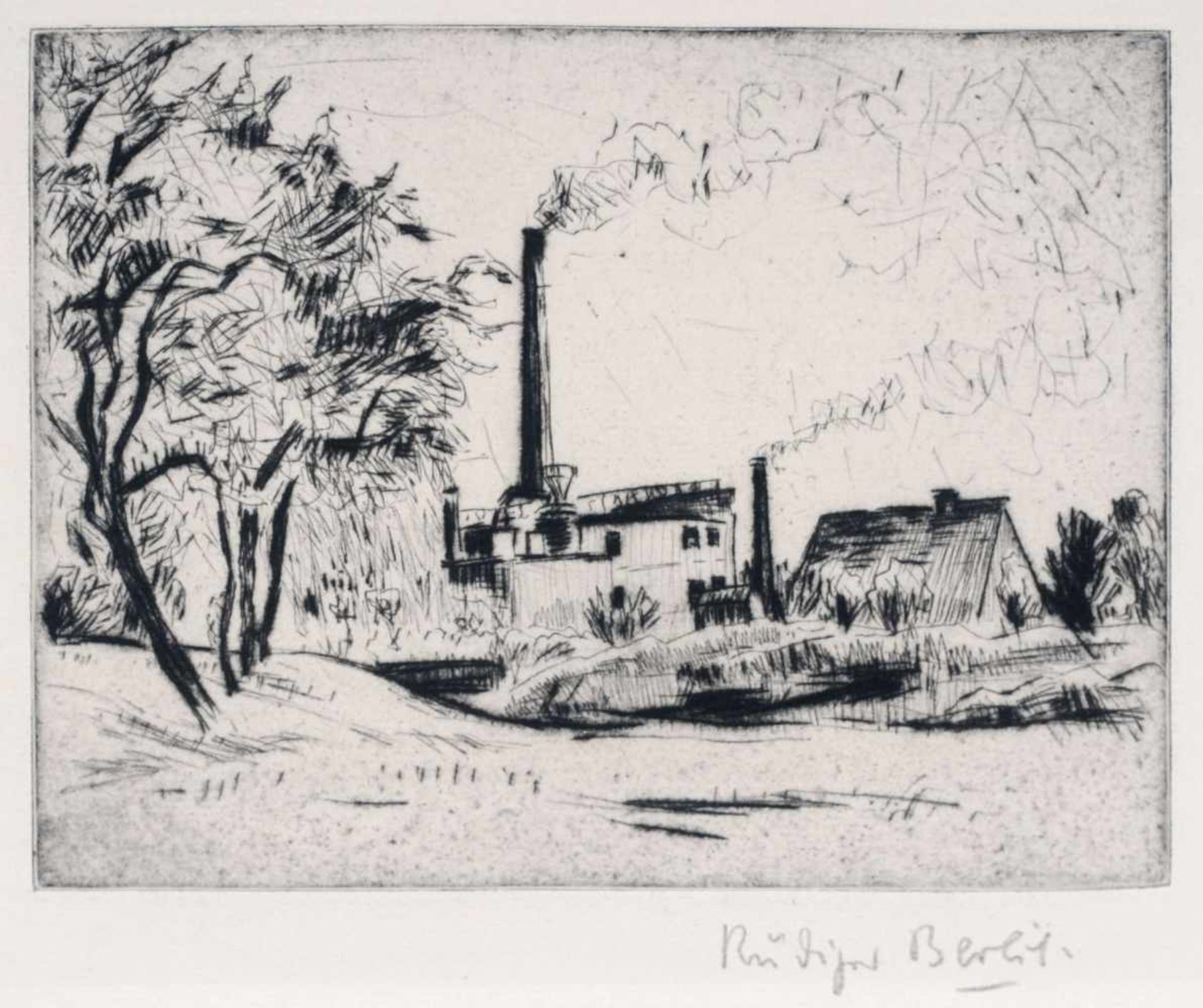 Rüdiger Berlit "Fabrik in Landschaft". Wohl um 1915.Rüdiger Berlit 1883 Leipzig  1939