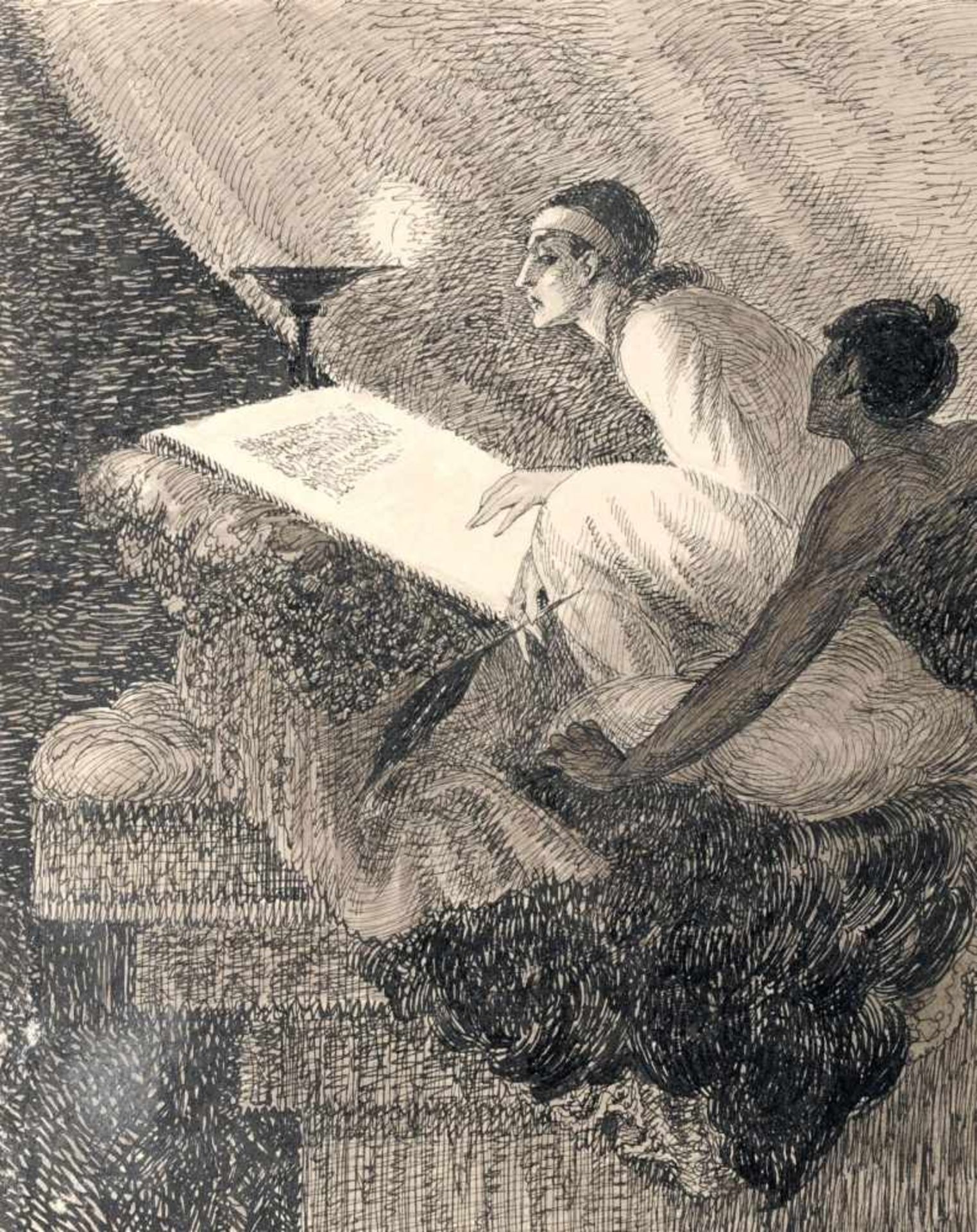 Unbekannter Zeichner, Drei figürliche Illustrationen. Anfang 20. Jh.Federzeichnungen in Tusche,