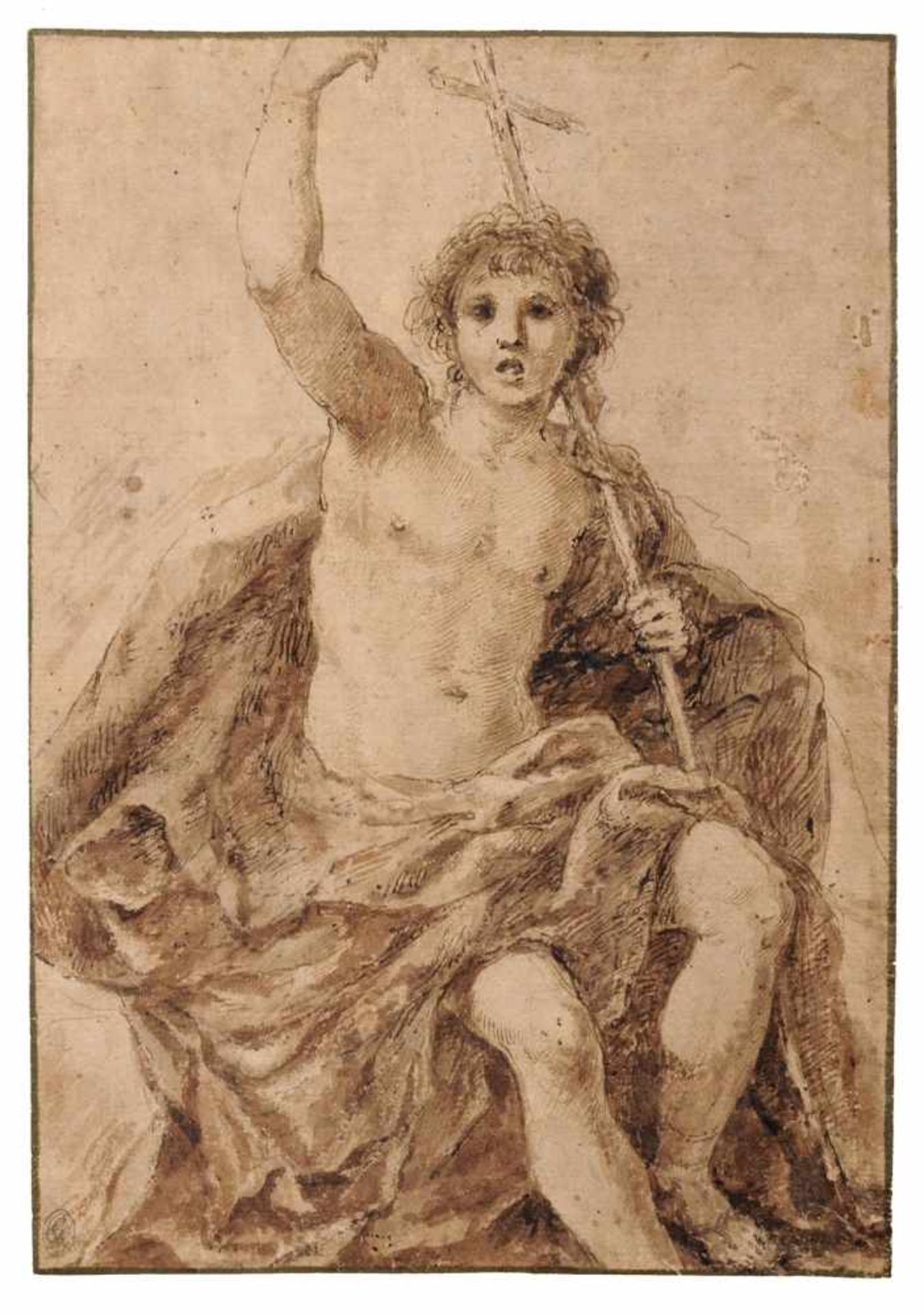 Giovanni Francesco Barbieri, gen. Il Guercino (nach), Sitzender Johannes der Täufer. 17.Jh./18. Jh.