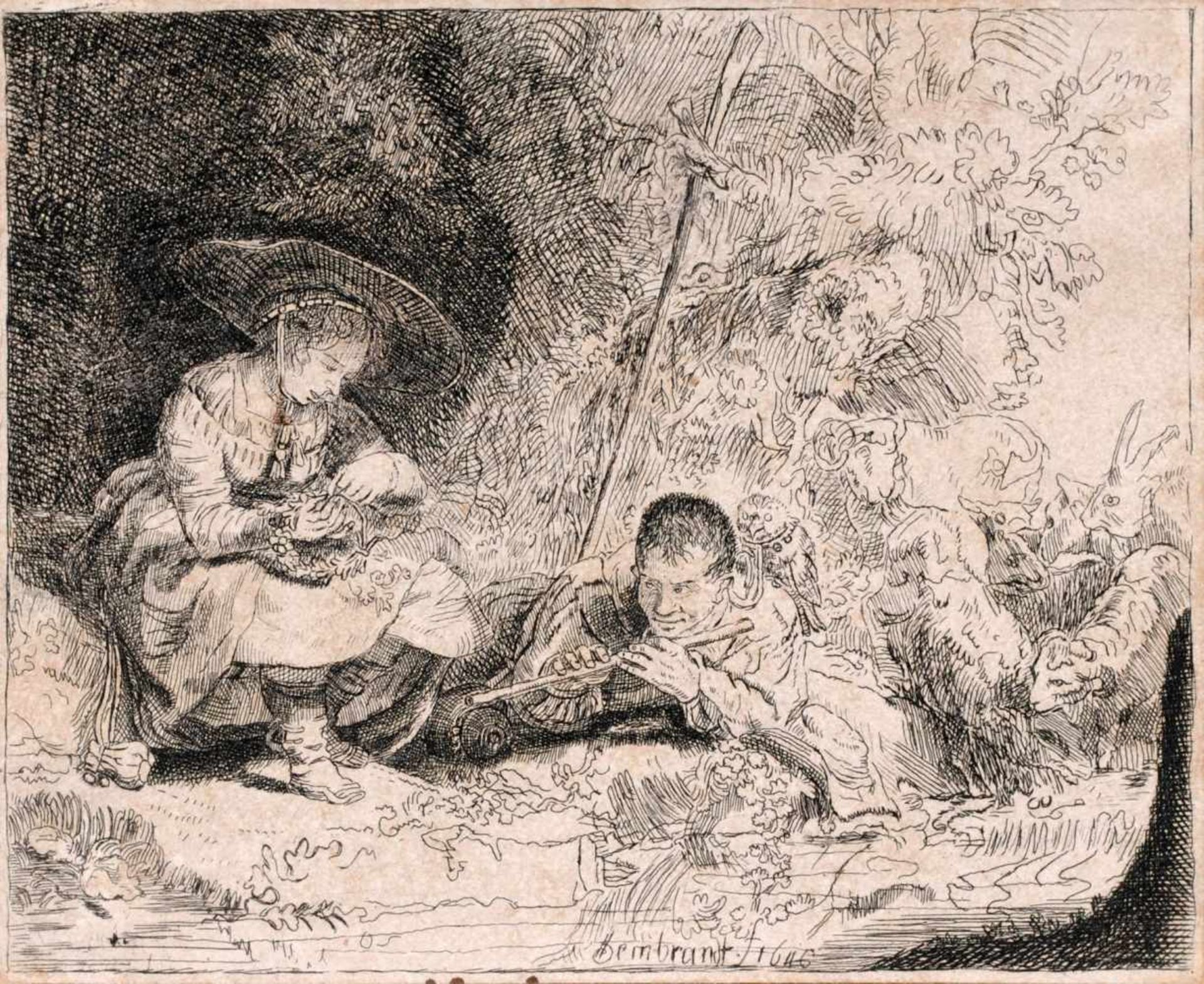 Rembrandt Harmenszoon van Rijn (Kopie nach) "Der Flötenspieler". 1642.Rembrandt Harmenszoon van Rijn