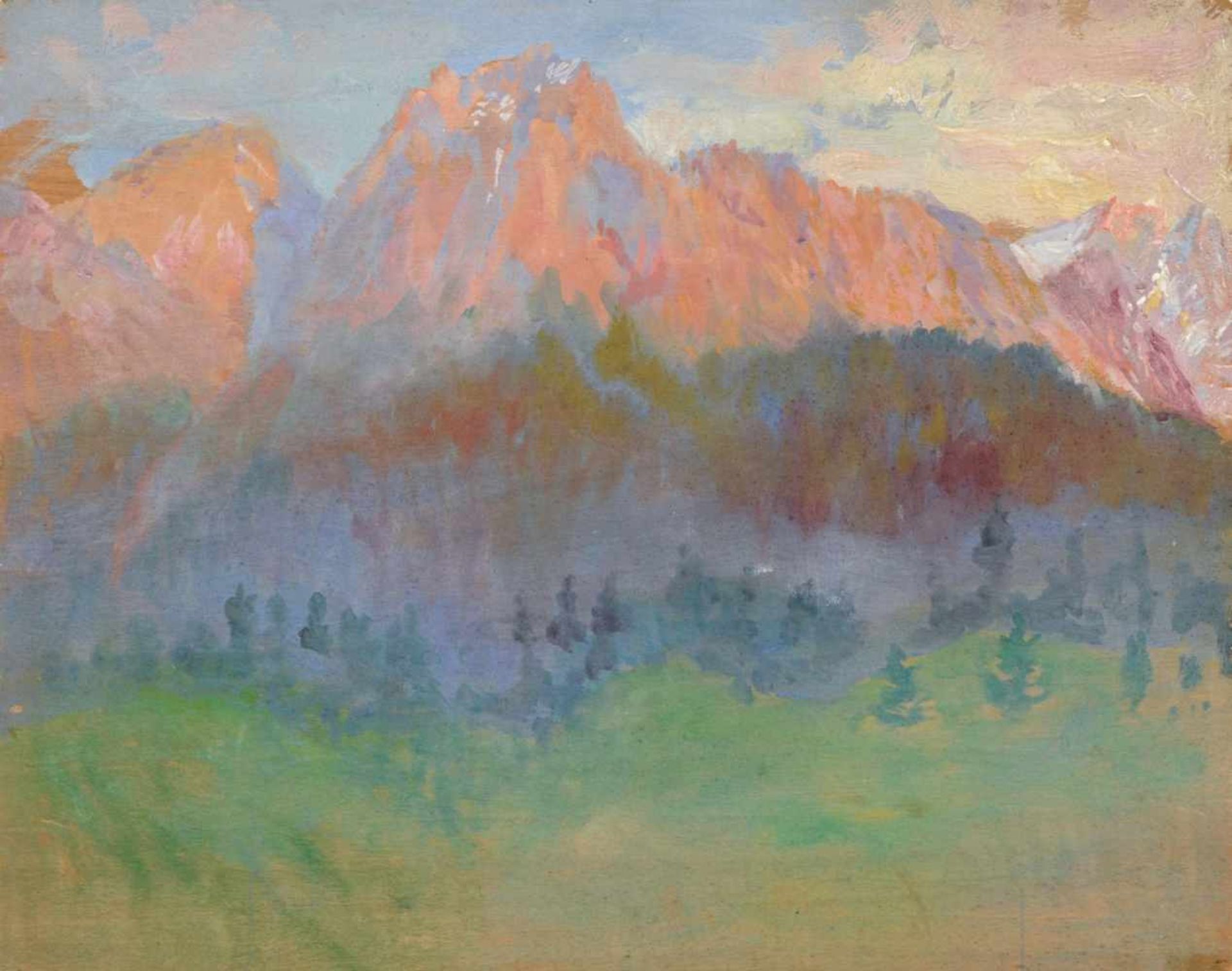 Ermenegildo Antonio Donadini "Alpenglühen" (Blick auf Waxensteine und Zugspitze). Anfang 20. Jh.