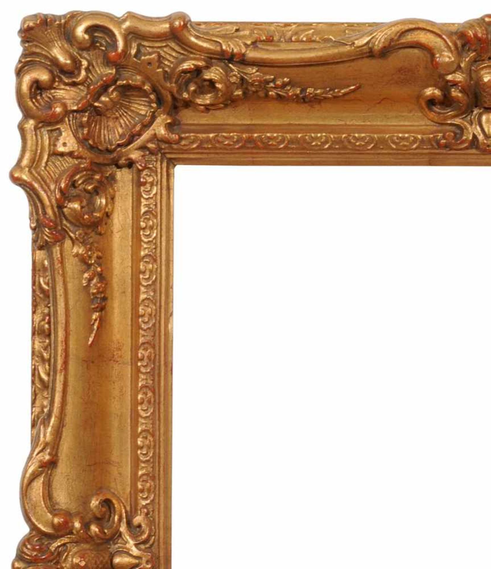 Profilrahmen im Louis-XV-Stil. Wohl Frankreich. 2. H. 19. Jh.Holz, masseverziert, grundiert und - Bild 2 aus 2