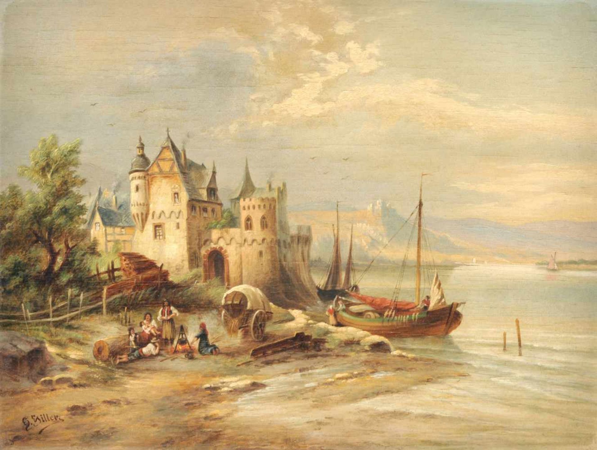 Heinrich Hiller "Schloß Beilstein a. [an der] M. [Mosel]". Ende 19. Jh.Heinrich Hiller 1846 Berlin 