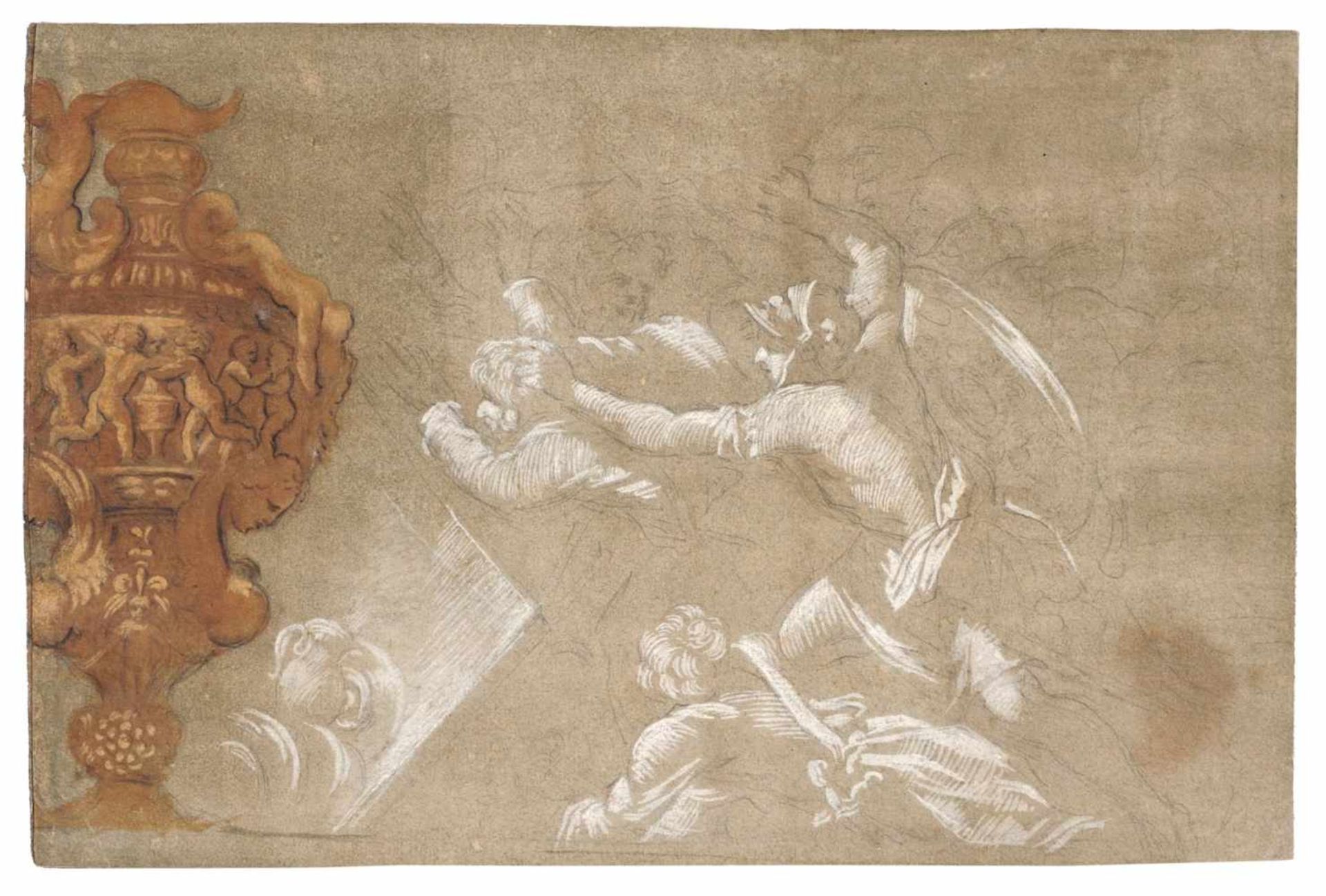 Polidòro da Caravaggio (nach), Studien einer historisierenden Kriegstrophäe und Soldaten des