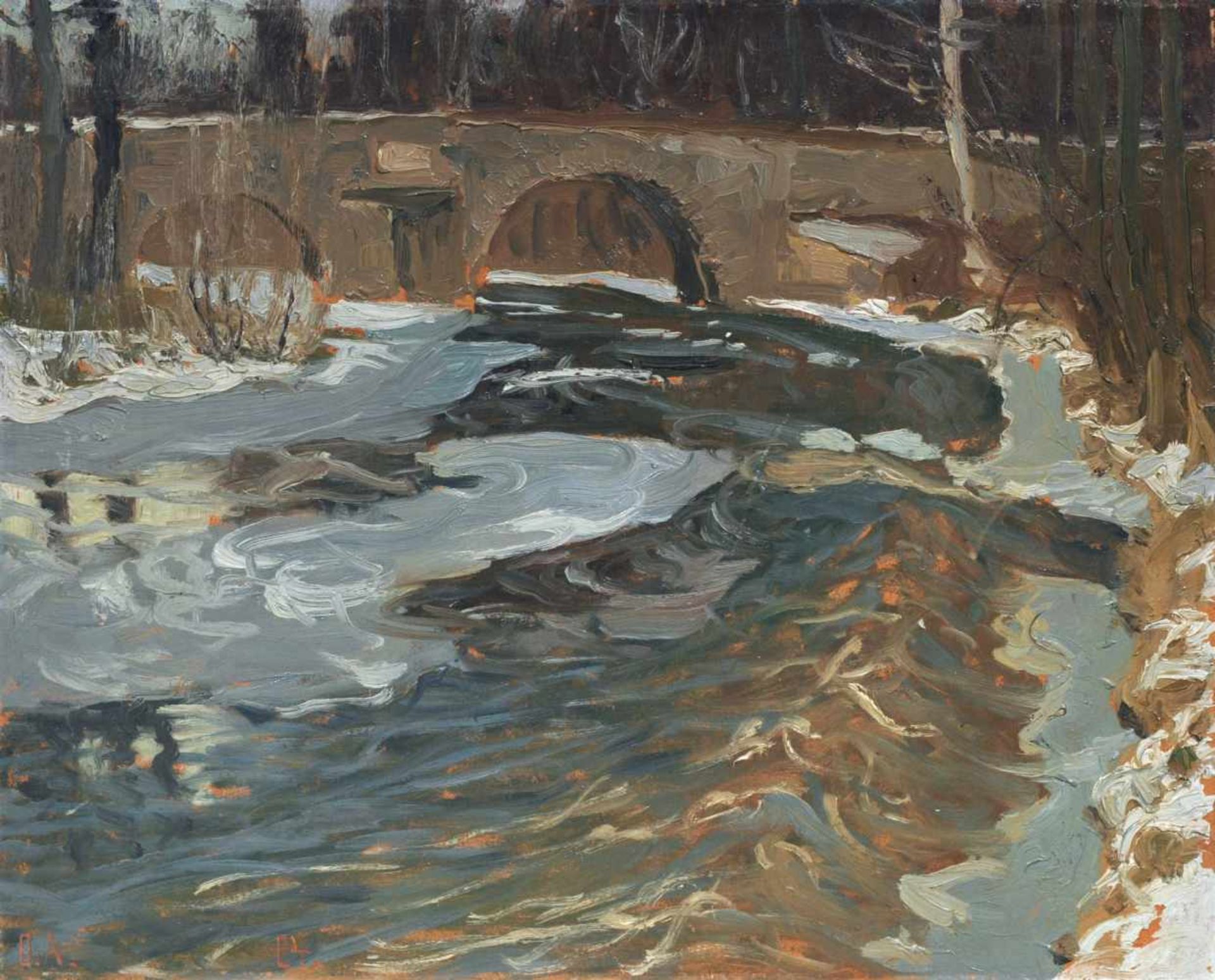 Otto Altenkirch "Bobritzschbrücke". 1904.Otto Altenkirch 1875 Ziesar  1945 SiebenlehnÖl auf