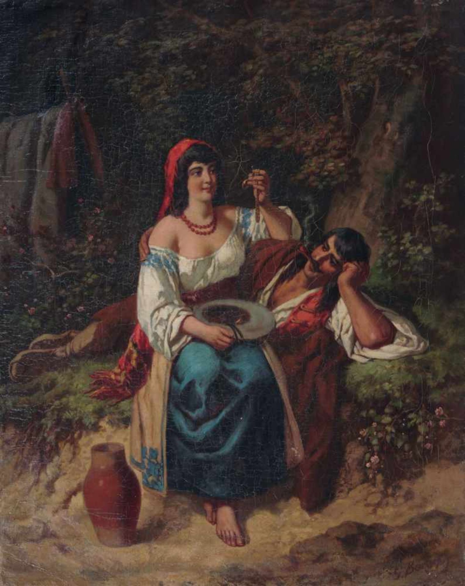 Gustav Bartsch, Liebespaar vor einer bewaldeten Landschaft. Mitte 19. Jh.Gustav Bartsch 1821