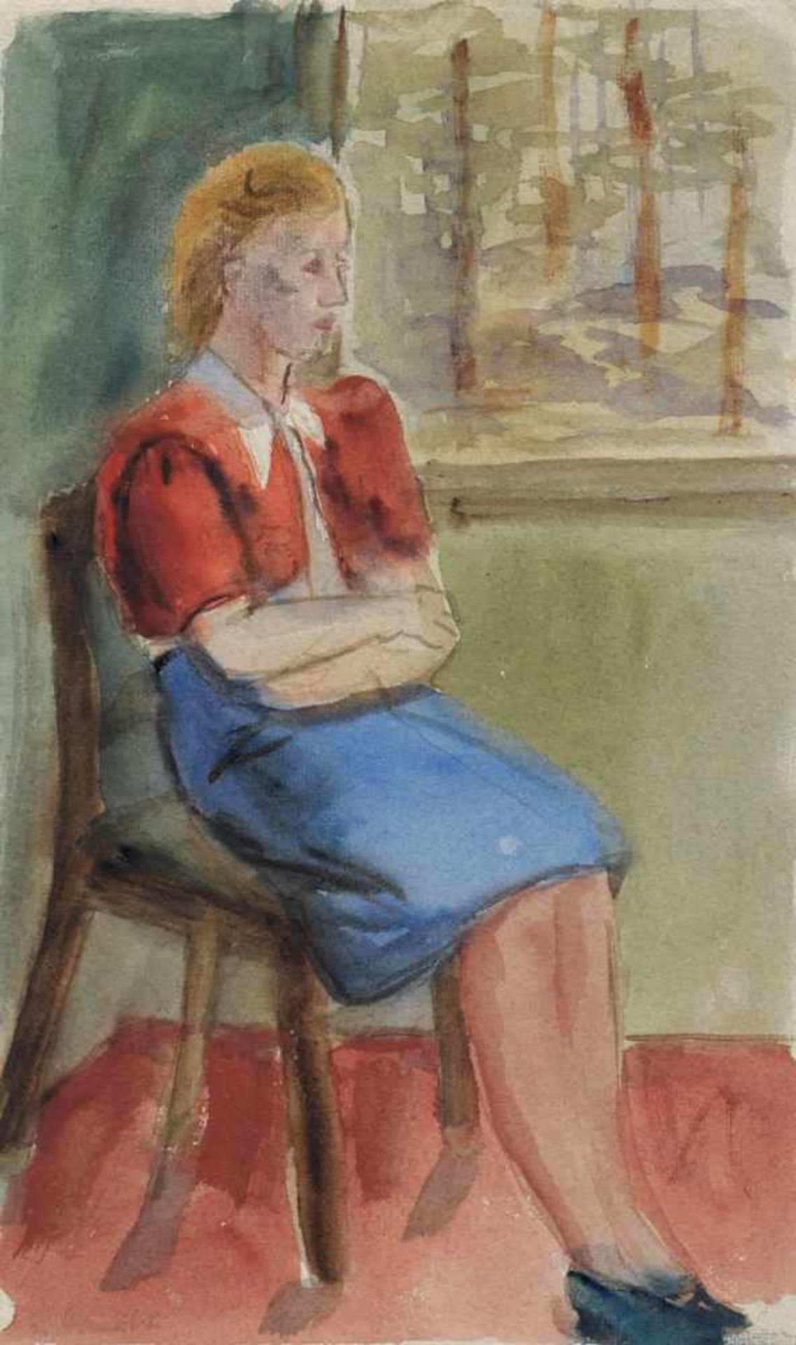 Elisabeth Ahnert, Sitzendes Mädchen am Fenster. 1940er/1950er Jahre.Elisabeth Ahnert 1885 Chemnitz 