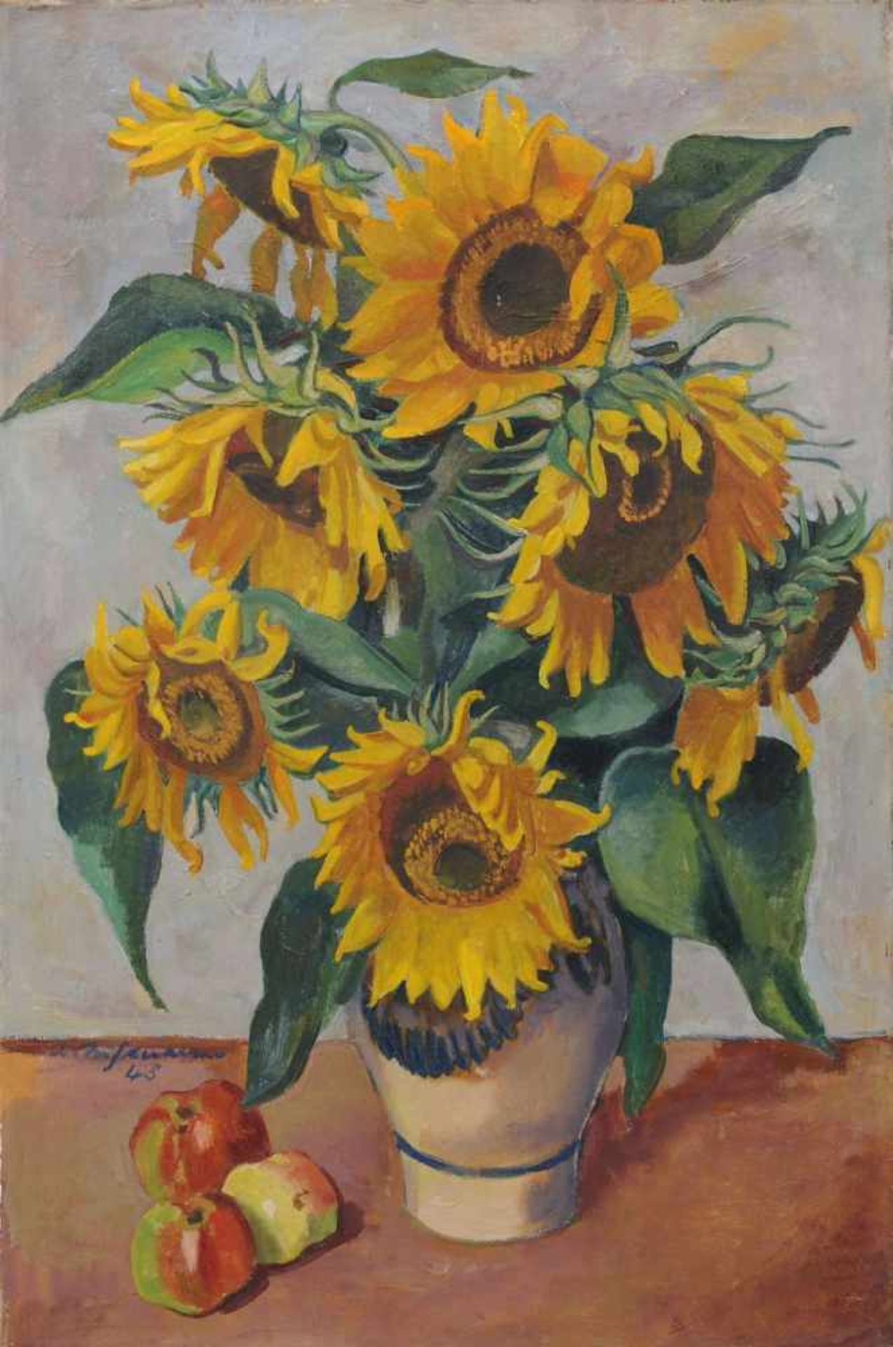 Alfred Teichmann, Krug mit Sonnenblumen. 1948.Alfred Teichmann 1903 Gersdorf/Sa.  1980 DresdenÖl