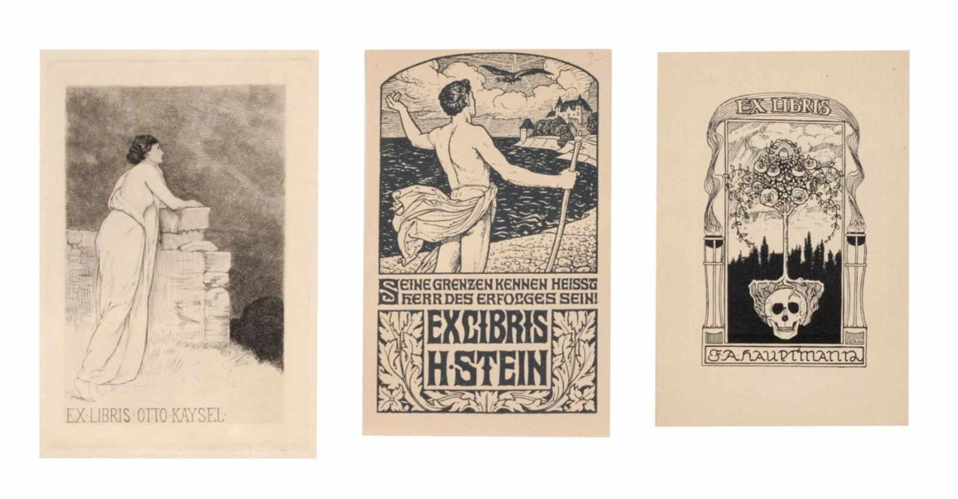 Verschiedene Künstler, Ca. 100 Jugendstil-Exlibris, u.a. mit Darstellungen zum Tod. 1. Viertel 20.