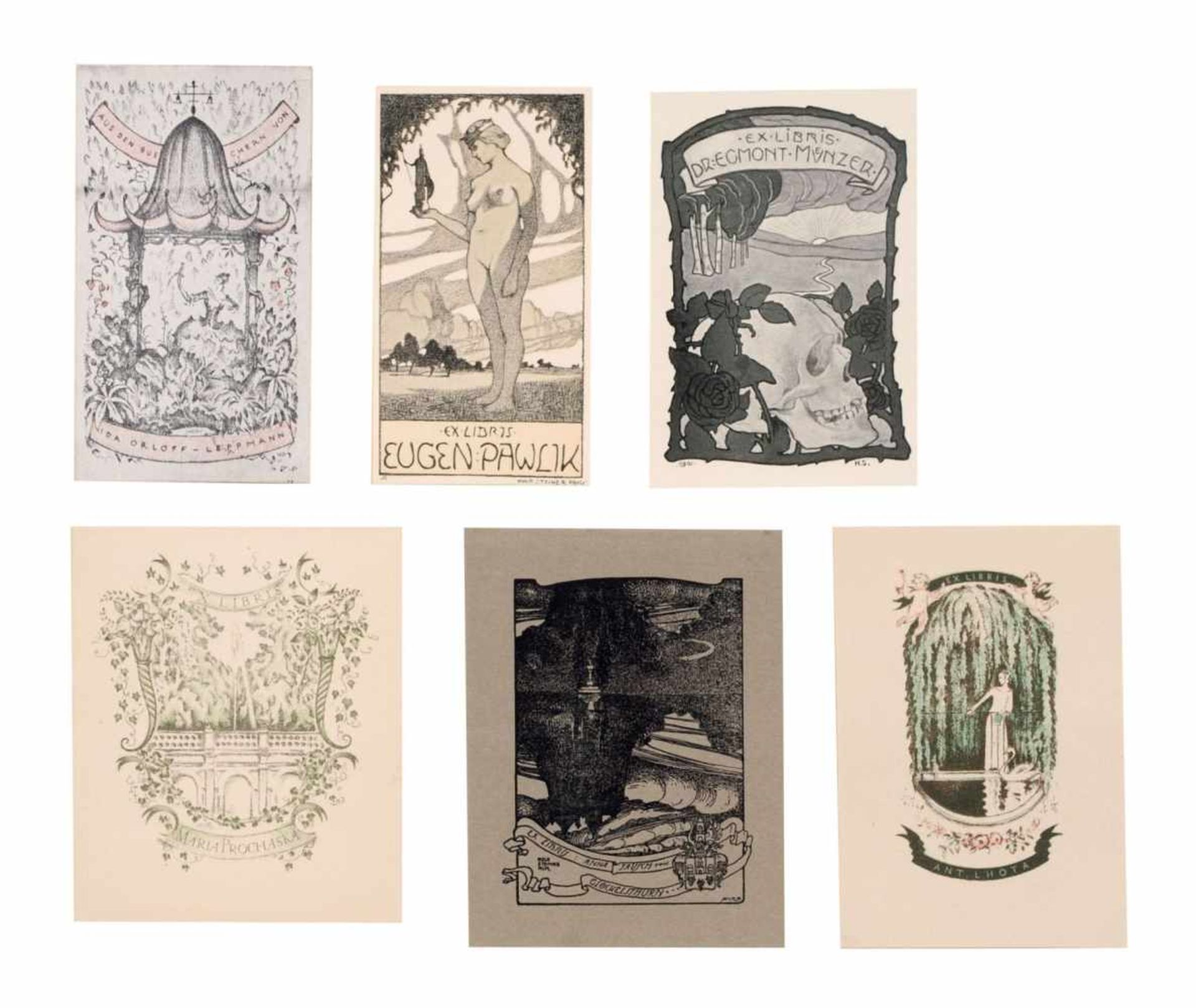 Hugo Steiner-Prag, 18 Jugendstil-Exlibris mit Landschaft- bzw. figürlichen Darstellungen und eine - Bild 4 aus 4