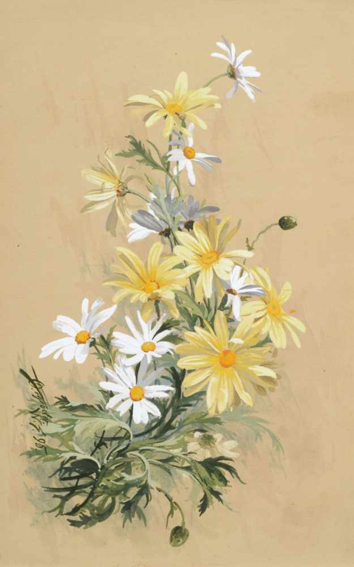 Oskar Schröder, Zwei Blumendarstellungen (Margeriten und Dahlien). 1895.Oskar Schröder 1877