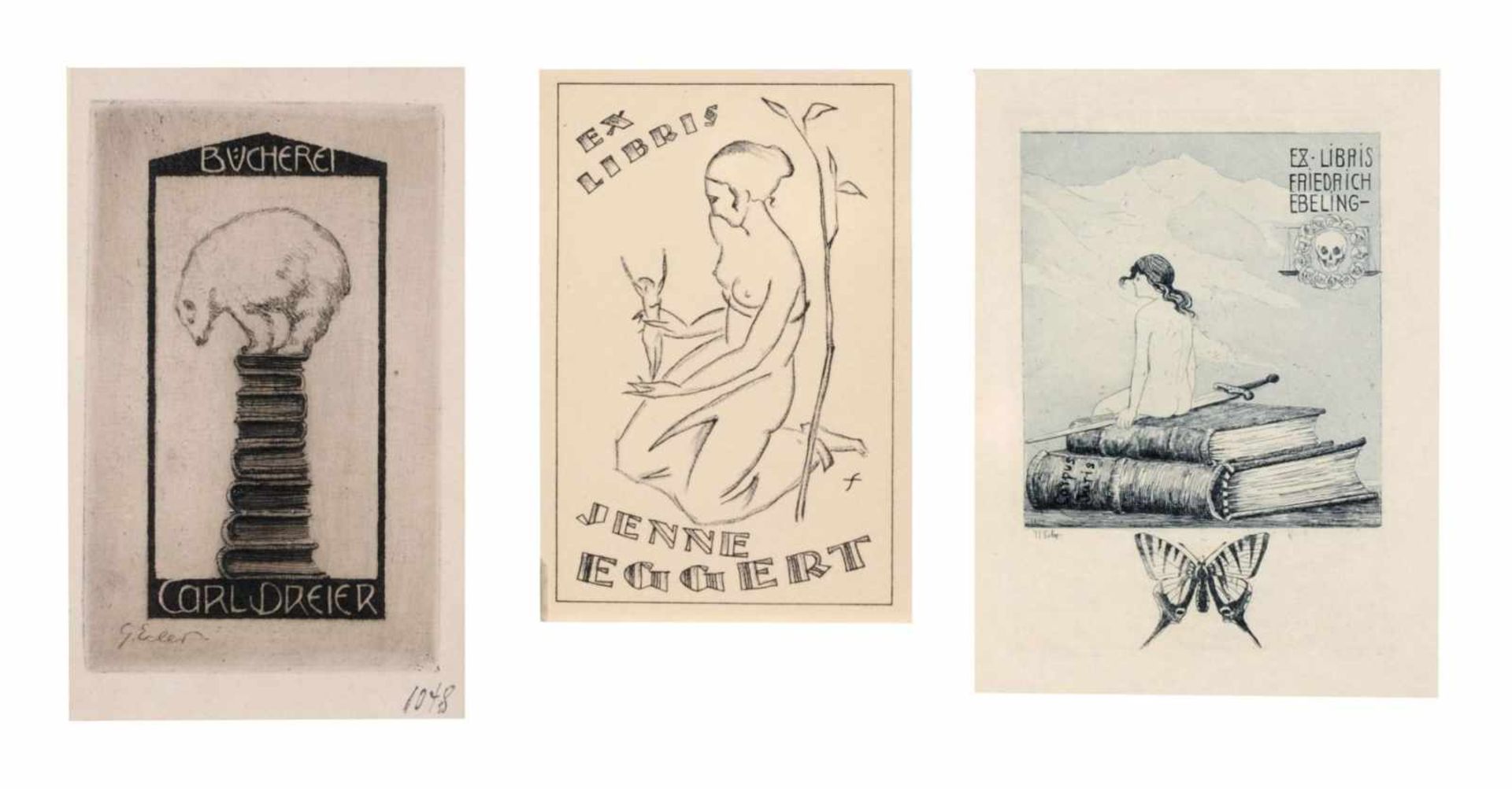 Verschiedene Künstler, Ca. 100 Jugendstil-Exlibris, u.a. mit Darstellungen zum Tod. 1. Viertel 20. - Bild 2 aus 6