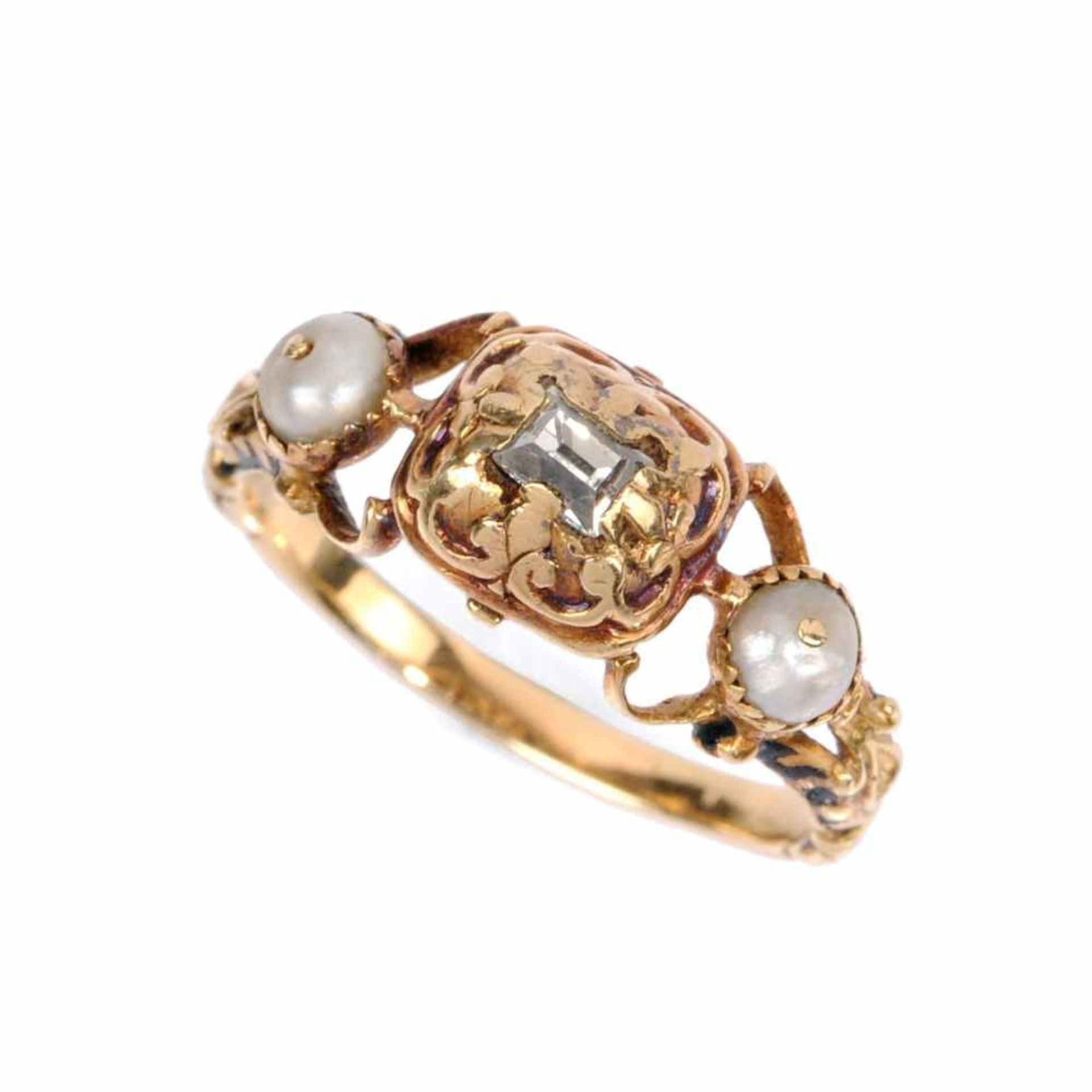 Renaissance-Ring mit Diamant und Perlen. Westeuropäisch. Wohl spätes 16. Jh./Frühes 17. Jh.14K - Image 3 of 6