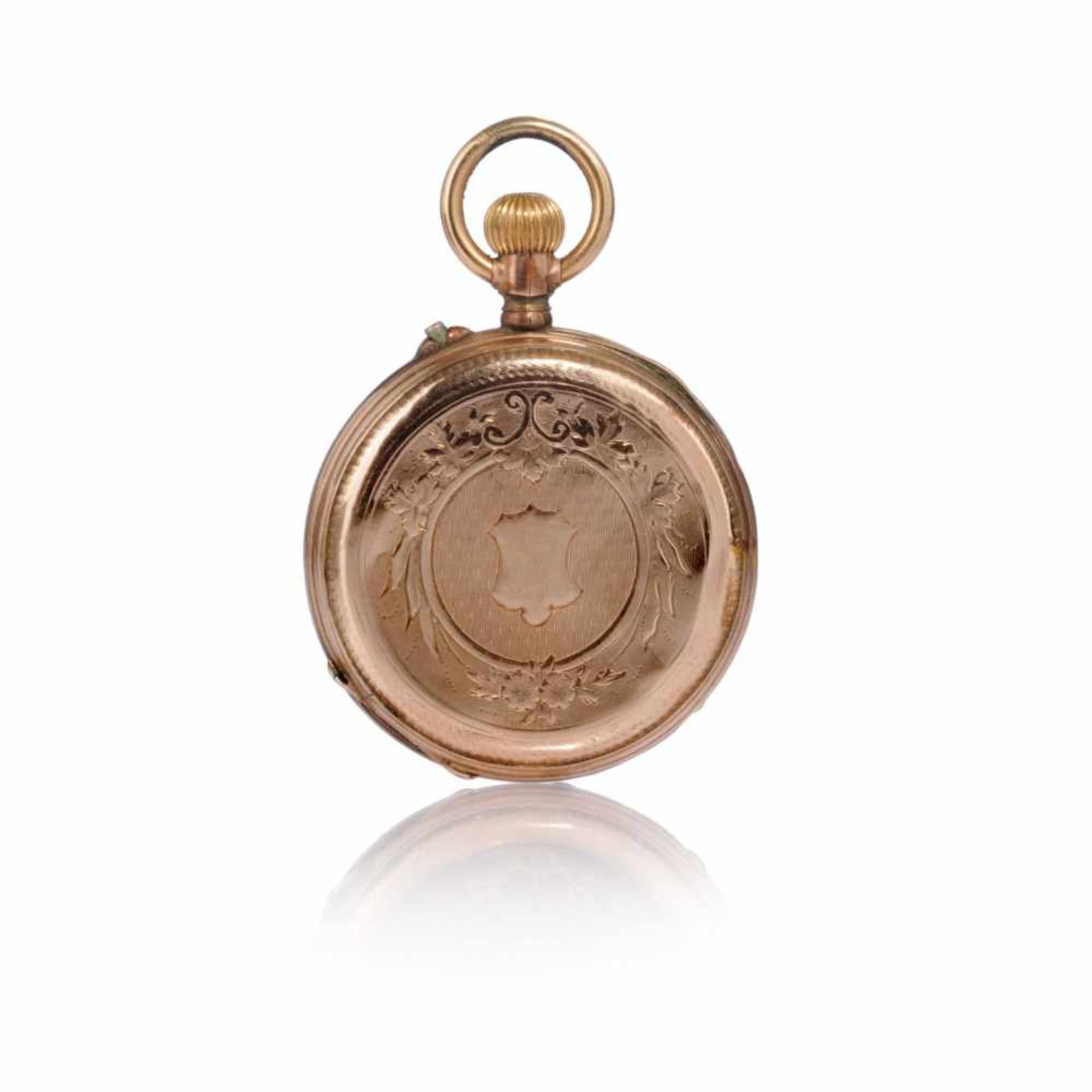 Damen-Taschenuhr. Um 1900.9K Roségold. Rundes Gehäuse mit rundem Bügel und Krone. Die Scharniere - Bild 2 aus 3