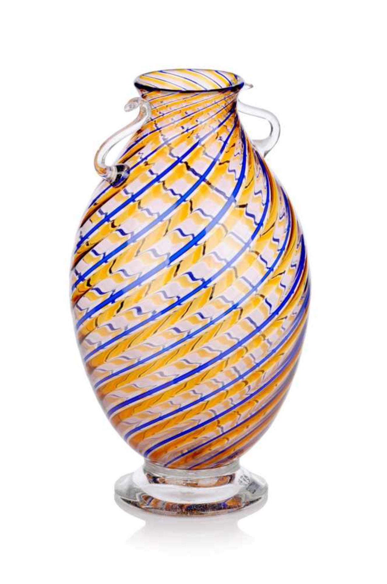 Henkelvase "A Canne". Fratelli Toso, Murano, Italien. Um 1965.Farbloses, teils blasiges und