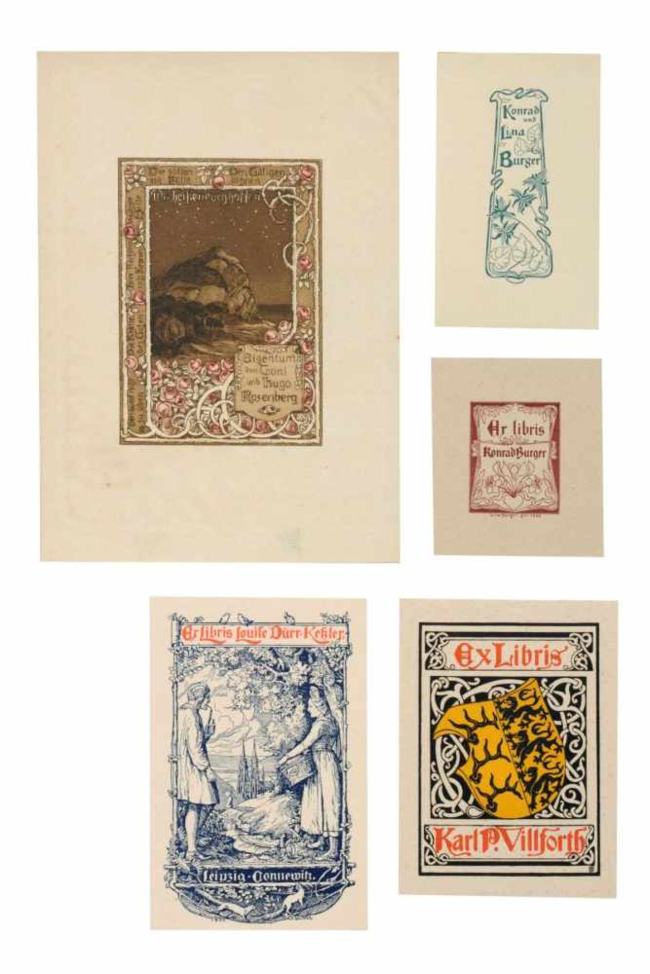 Lina Burger, 28 Exlibris aus der Sammlung Brandstetter, Leipzig. Um 1900.Lina Burger 1856