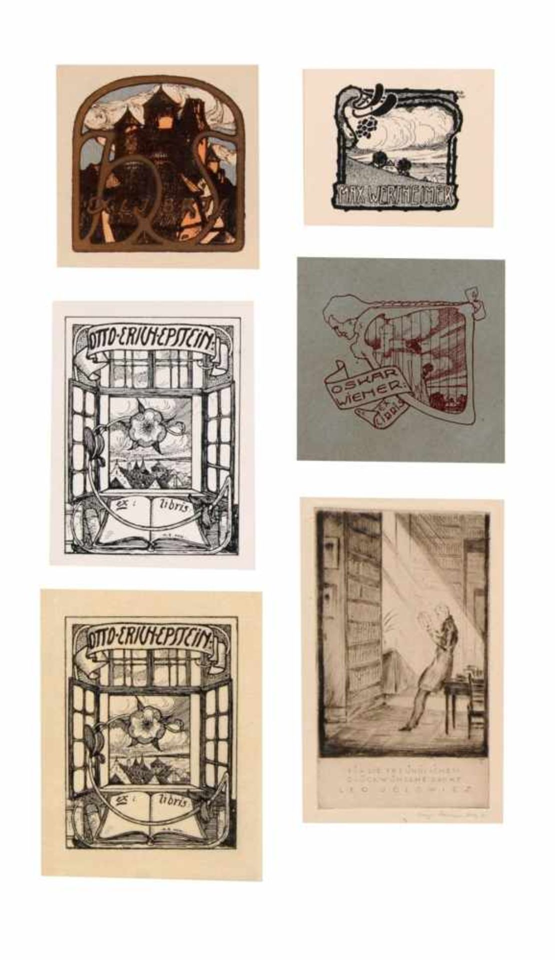 Hugo Steiner-Prag, 18 Jugendstil-Exlibris mit Landschaft- bzw. figürlichen Darstellungen und eine - Bild 2 aus 4