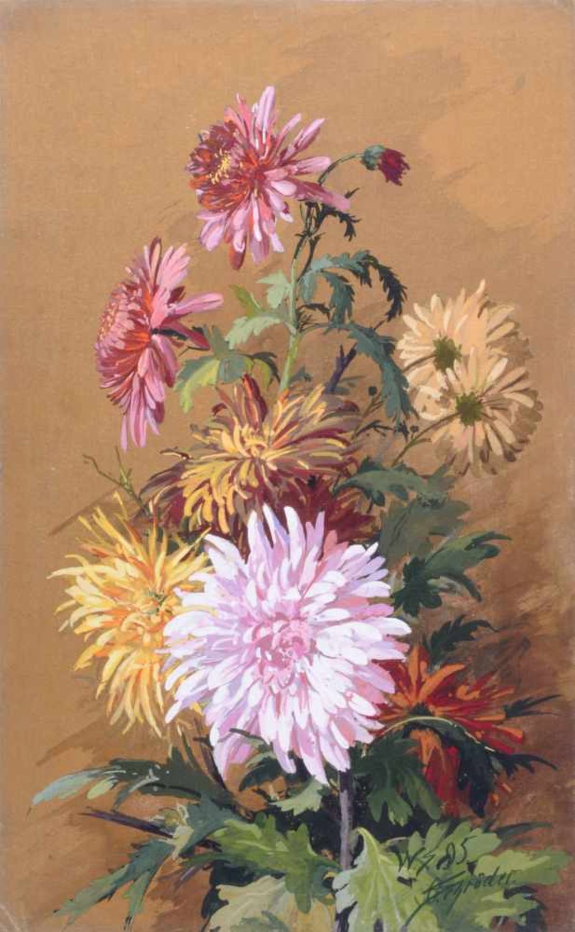 Oskar Schröder, Zwei Blumendarstellungen (Margeriten und Dahlien). 1895.Oskar Schröder 1877 - Bild 2 aus 2